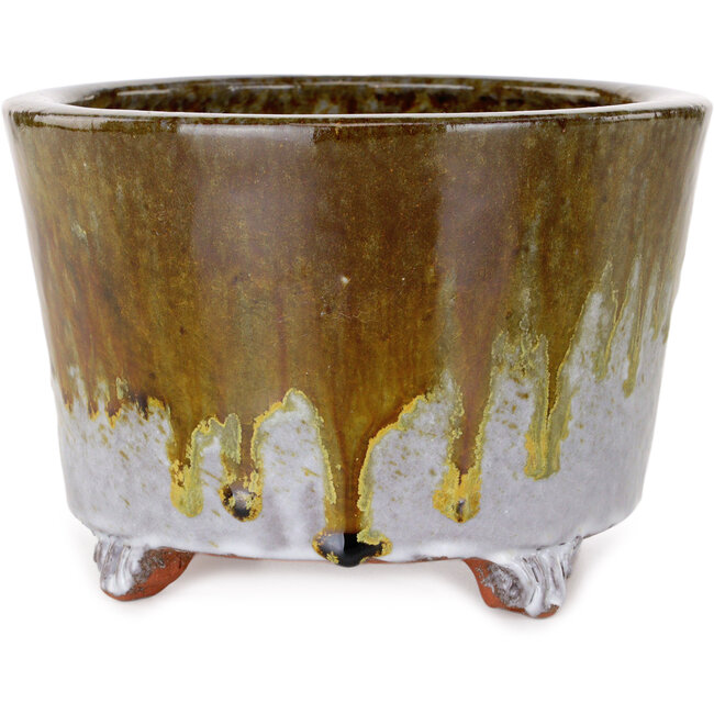 Vaso bonsai rotondo bianco e marrone di Shuhou - 160 x 160 x 110 mm