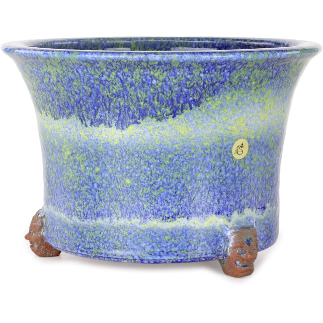 Runder blauer und gelber Bonsai-Topf von Shuhou – 225 x 225 x 150 mm