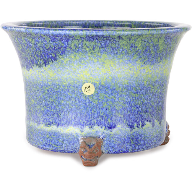 Pot à bonsaï rond bleu et jaune de Shuhou - 225 x 225 x 150 mm