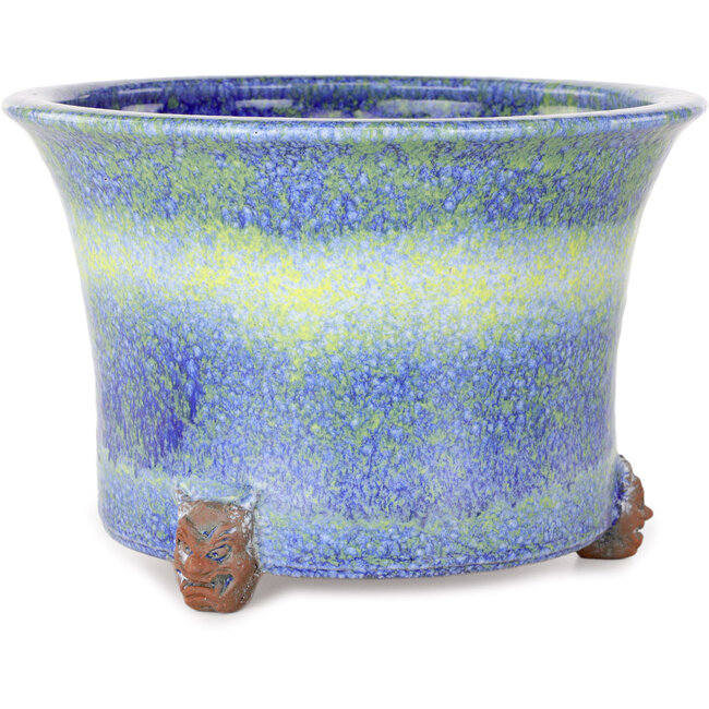 Vaso bonsai rotondo blu e giallo di Shuhou - 225 x 225 x 150 mm