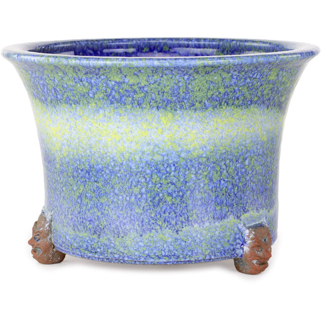 Vaso bonsai rotondo blu e giallo di Shuhou - 225 x 225 x 150 mm