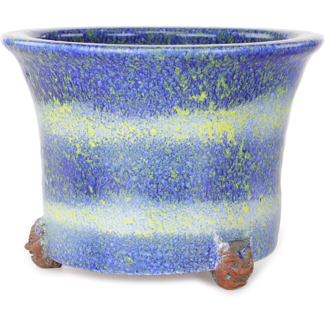 Maceta redonda azul y amarilla para bonsái de Shuhou - 223 x 223 x 158 mm