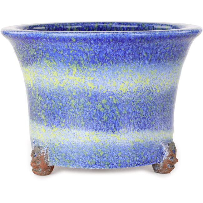 Ronde blauw-gele bonsaipot van Shuhou - 223 x 223 x 158 mm