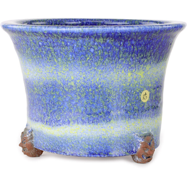 Pot à bonsaï rond bleu et jaune de Shuhou - 223 x 223 x 158 mm