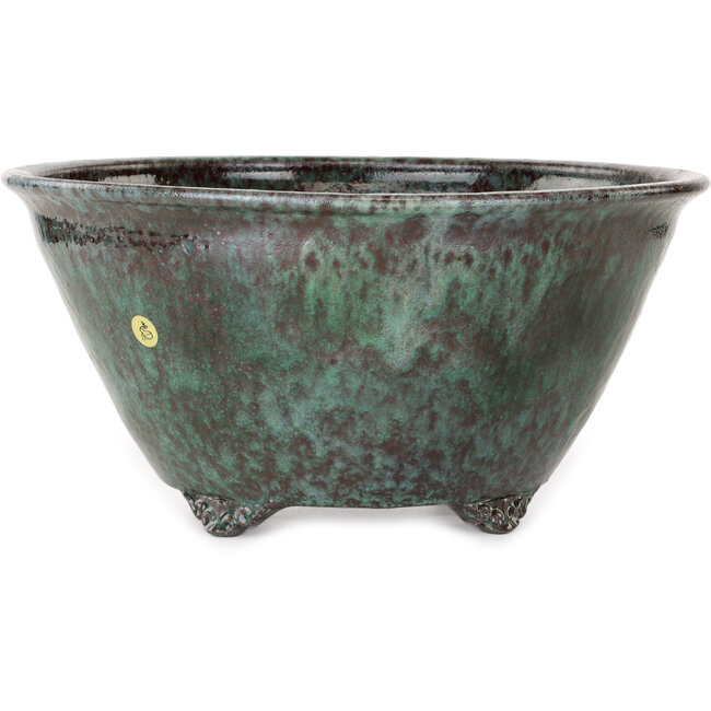 Round green and red bonsai pot by Shuhou - 298 x 298 x 145 mm
