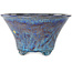 Vaso bonsai rotondo blu di Shuhou con dettagli rossi nella smaltatura - 303 x 303 x 167 mm