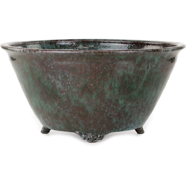 Round green and red bonsai pot by Shuhou - 298 x 298 x 145 mm