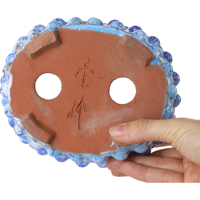 Pot ovale bleu pour bonsaï de Shuhou - 160 x 133 x 55 mm