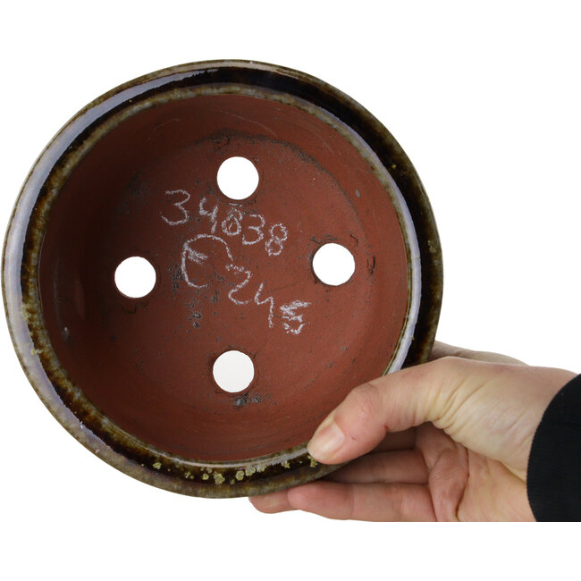 Pot à bonsaï rond blanc et marron de Shuhou - 160 x 160 x 110 mm