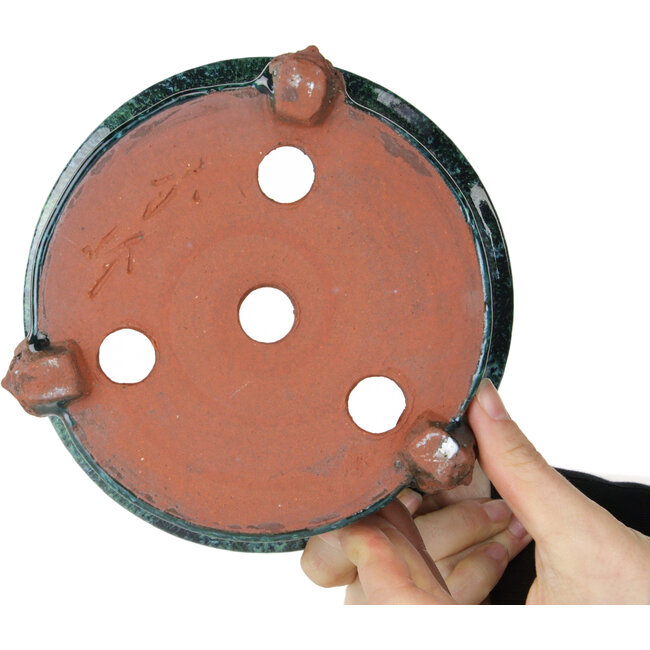 Round green bonsai pot by Shuhou - 189 x 189 x 146 mm
