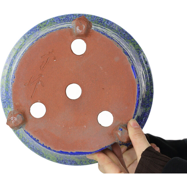 Ronde blauw-gele bonsaipot van Shuhou - 225 x 225 x 150 mm