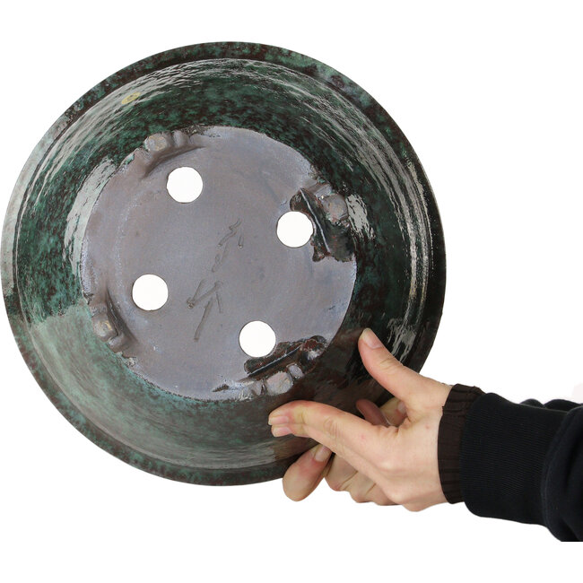 Vaso bonsai rotondo verde e rosso di Shuhou - 298 x 298 x 145 mm