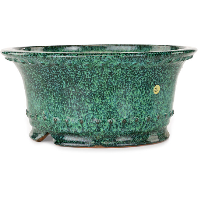 Round green bonsai pot by Shuhou - 312 x 312 x 140 mm