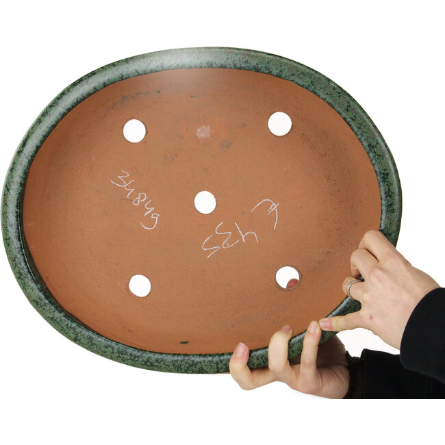Oval green bonsai pot by Shuhou - 390 x 315 x 98 mm