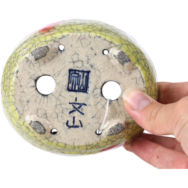 Pot à bonsaï ovale craquelé jaune par Bunzan - 113 x 97 x 40 mm