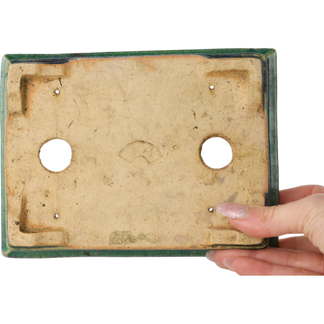 Rectangular green bonsai pot by Aiba Koyou - 173 x 128 x 35 mm