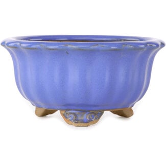 Bigei - Hirata Atsumi Vaso per bonsai blu a forma di loto da 128 mm di Bigei, Tokoname, Giappone