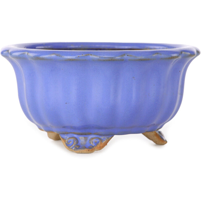 Pot à bonsaï bleu en forme de lotus de Bigei - 128 x 128 x 65 mm