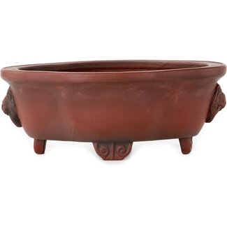 Bigei - Hirata Atsumi 137 mm mokko unglazed bonsai pot by Bigei, Tokoname, Japan