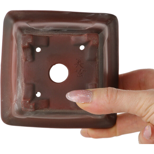Square unglazed bonsai pot by Bigei - 98 x 98 x 70 mm