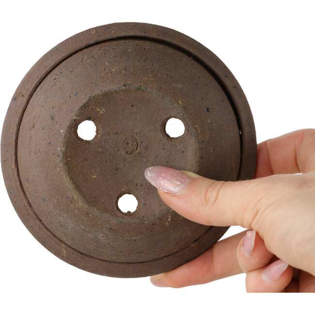 Ronde, ongeglazuurde bonsaipot van Bigei - 110 x 110 x 35 mm