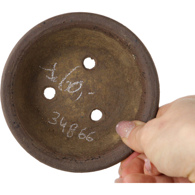 Ronde, ongeglazuurde bonsaipot van Bigei - 110 x 110 x 35 mm