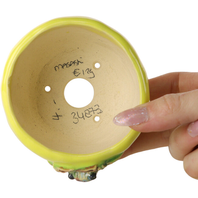 Ronde gele bonsaipot van Masashi Furumoto - 85 x 85 x 60 mm