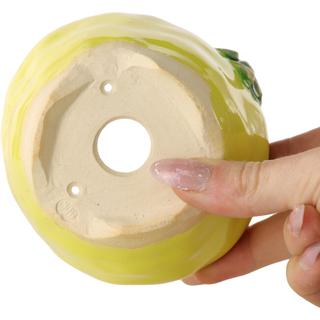 Ronde gele bonsaipot van Masashi Furumoto - 100 x 100 x 62 mm