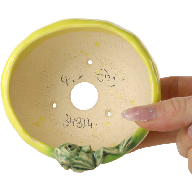 Round yellow bonsai pot by Masashi Furumoto - 100 x 100 x 62 mm