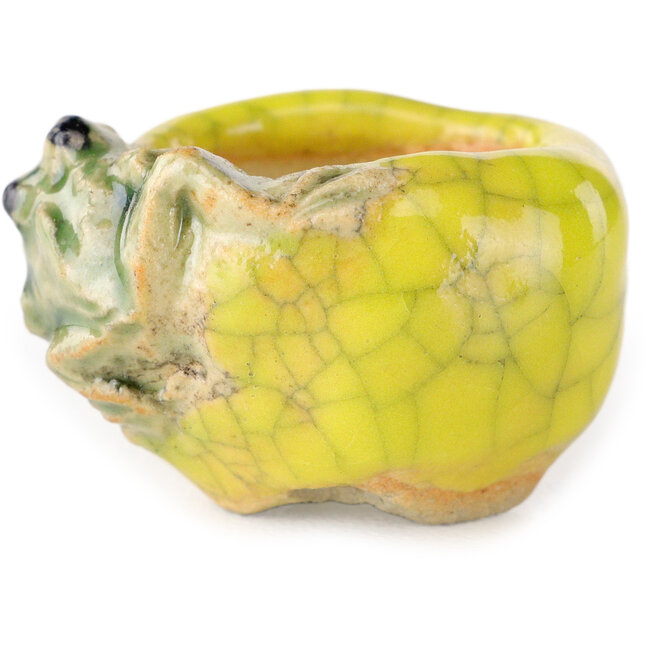 Ronde gele bonsaipot van Masashi Furumoto - 25 x 25 x 18 mm