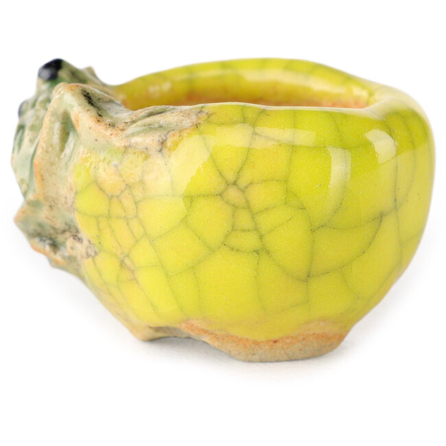 Round yellow bonsai pot by Masashi Furumoto - 25 x 25 x 18 mm