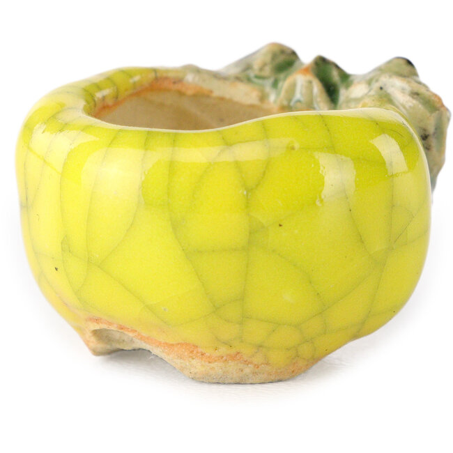 Ronde gele bonsaipot van Masashi Furumoto - 25 x 25 x 18 mm