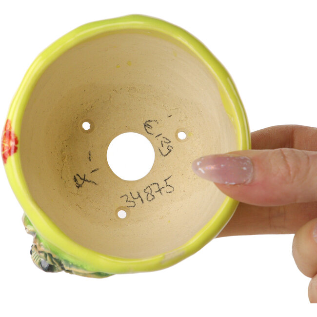 Round yellow bonsai pot by Masashi Furumoto - 90 x 90 x 63 mm