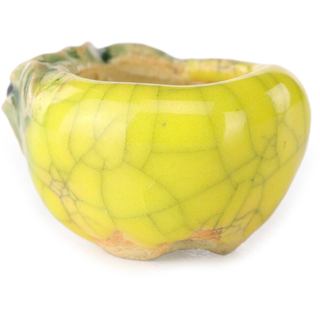 Vaso bonsai rotondo giallo di Masashi Furumoto - 25 x 25 x 18 mm