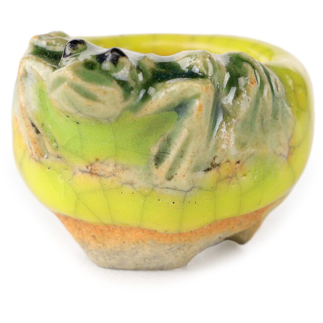 Vaso bonsai rotondo giallo di Masashi Furumoto - 25 x 25 x 18 mm