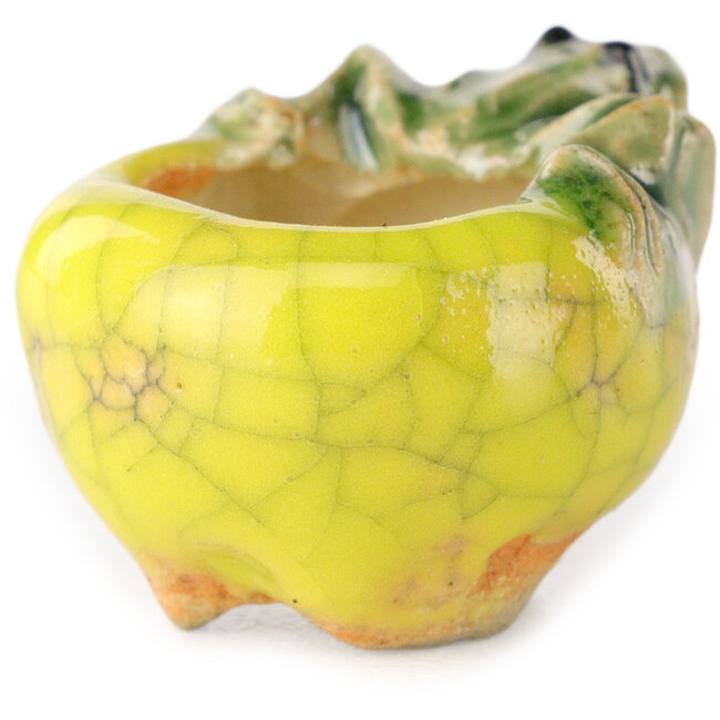 Ronde gele bonsaipot van Masashi Furumoto - 25 x 25 x 18 mm