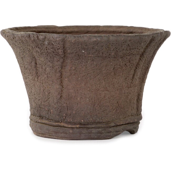 Round unglazed bonsai pot by Ryugaku - 128 x 128 x 77 mm