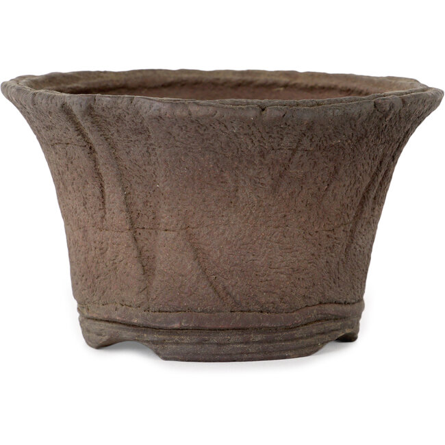 Round unglazed bonsai pot by Ryugaku - 128 x 128 x 77 mm