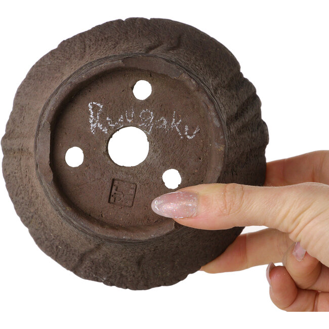 Round unglazed bonsai pot by Ryugaku - 128 x 128 x 77 mm