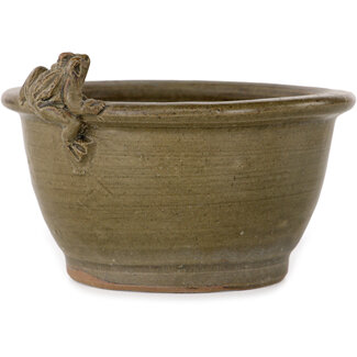 Sa ra ku 103 mm round brown bonsai pot by Sa Ra Ku, Tokoname, Japan
