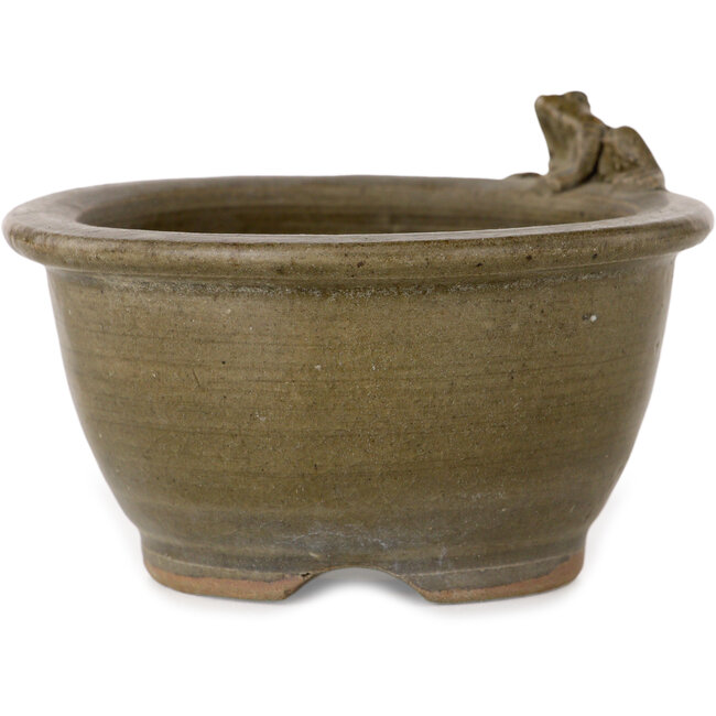 Round brown bonsai pot by Sa Ra Ku - 103 x 103 x 57 mm