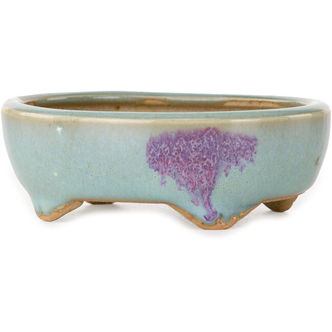 Oval blue and purple bonsai pot by Eime Yozan - 98 x 85 x 35 mm