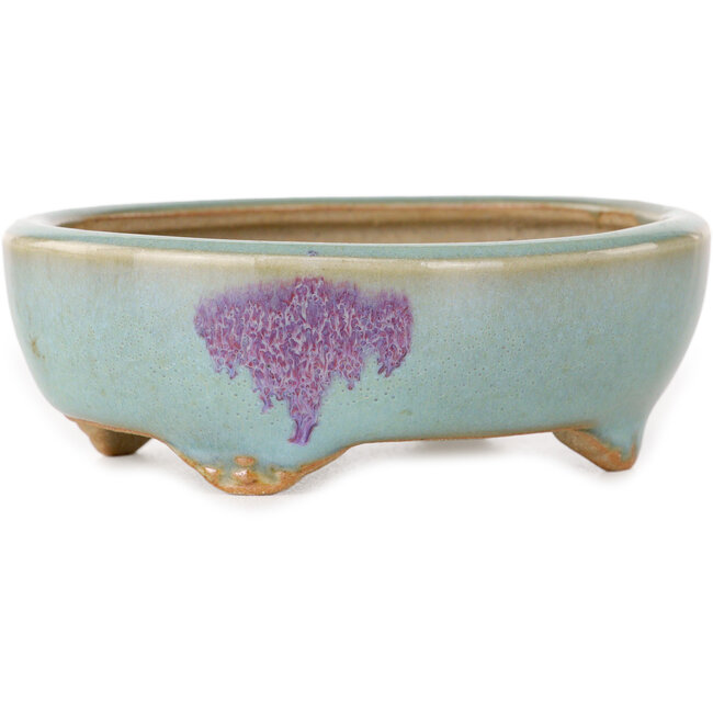 Oval blue and purple bonsai pot by Eime Yozan - 98 x 85 x 35 mm