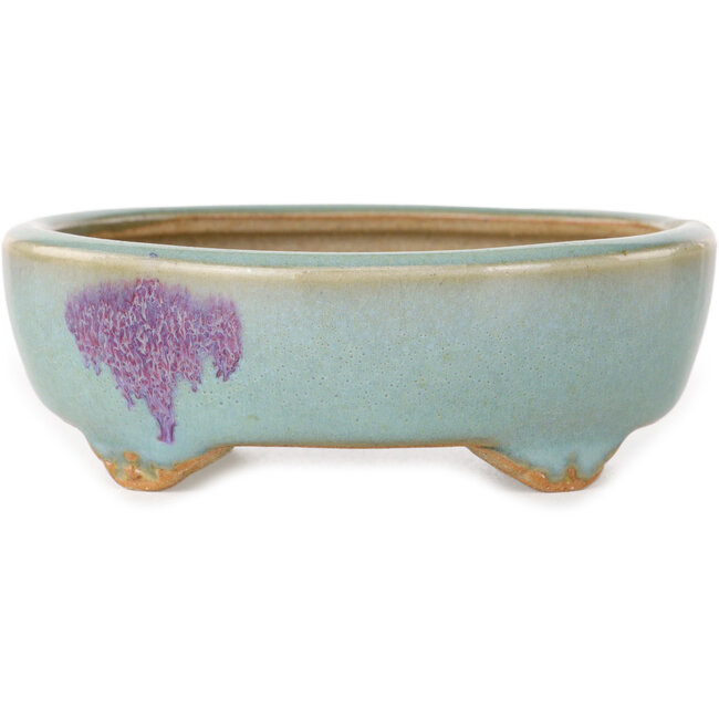 Oval blue and purple bonsai pot by Eime Yozan - 98 x 85 x 35 mm