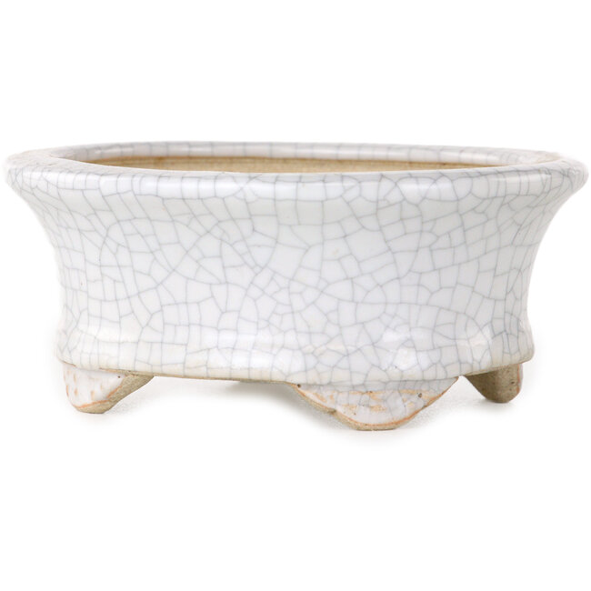 Maceta ovalada para bonsái craquelé blanca de Eime Yozan - 92 x 79 x 40 mm