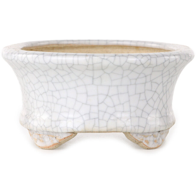 Maceta ovalada para bonsái craquelé blanca de Eime Yozan - 92 x 79 x 40 mm