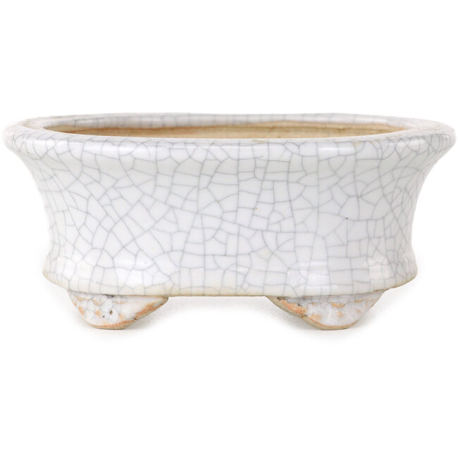 Pot à bonsaï ovale craquelé blanc par Eime Yozan - 92 x 79 x 40 mm