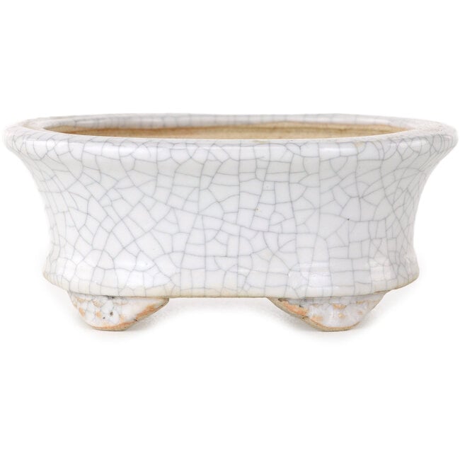 Vaso bonsai ovale bianco craquelé di Eime Yozan - 92 x 79 x 40 mm