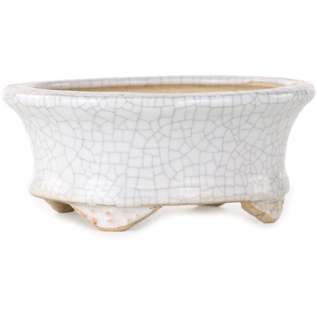 Ovaler weißer Craquelé-Bonsaitopf von Eime Yozan – 92 x 79 x 40 mm