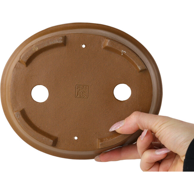 Ovale, ongeglazuurde bonsaipot van Shibakatsu - 183 x 155 x 53 mm